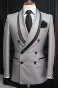 Bespoke Gray Double Breasted Shawl Lapel Wedding Suits For Men