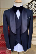 Elegant Navy Blue 3 Pieces Shawl Lapel Wedding Suits With Vest