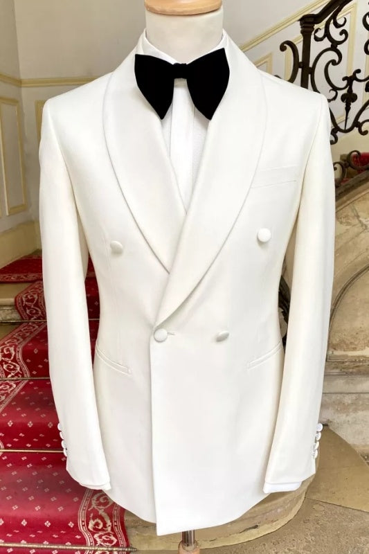 Chic White Shawl Lapel Double Breasted Men's Wedding Suits