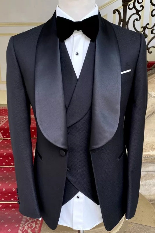 Formal Black Shawl Lapel Three Pieces Wedding Suits