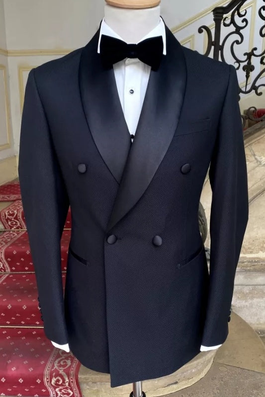 Modern Black Double Breasted Shawl Lapel Wedding Men Suits