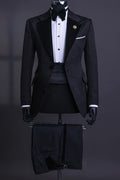 Fashion Black Jacquard Notched Lapel Two Pieces Prom Suits