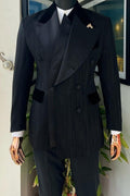 Stylish Black Striped Peaked Lapel Two Pieces Prom Suits