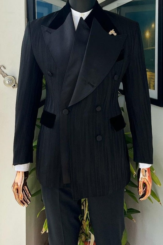 Stylish Black Striped Peaked Lapel Two Pieces Prom Suits