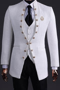 Gentle White Plaid Three Pieces Men Suits For Prom