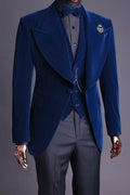 Classical Dark Blue Velvet 3 Pieces Prom Suits With Waistcoat