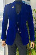 Bespoke Royal Blue Velvet 3 Pieces Prom Suits With Waistcoat