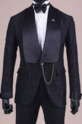 Elegant Black Jacquard Shawl Lapel Wedding Men Suits