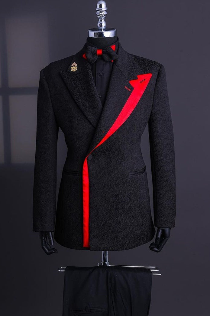 Special Black Jacquard Peaked Lapel Slim Fit Prom Suits