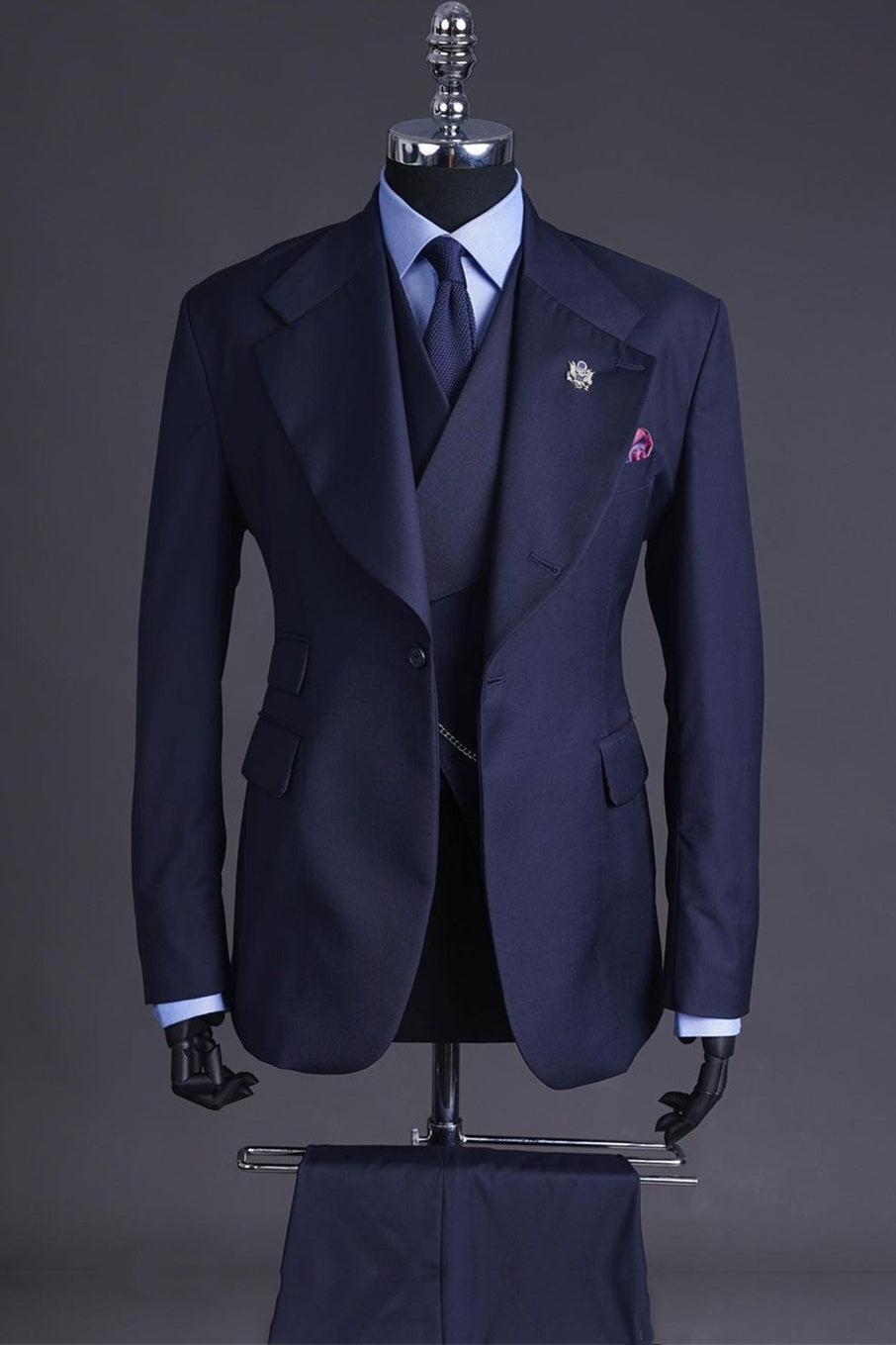 Bespoke Dark navy 3 Pieces Notched Lapel Business Men Suits