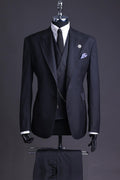Classic Black 3 Pieces Notched Lapel Business Men Suits