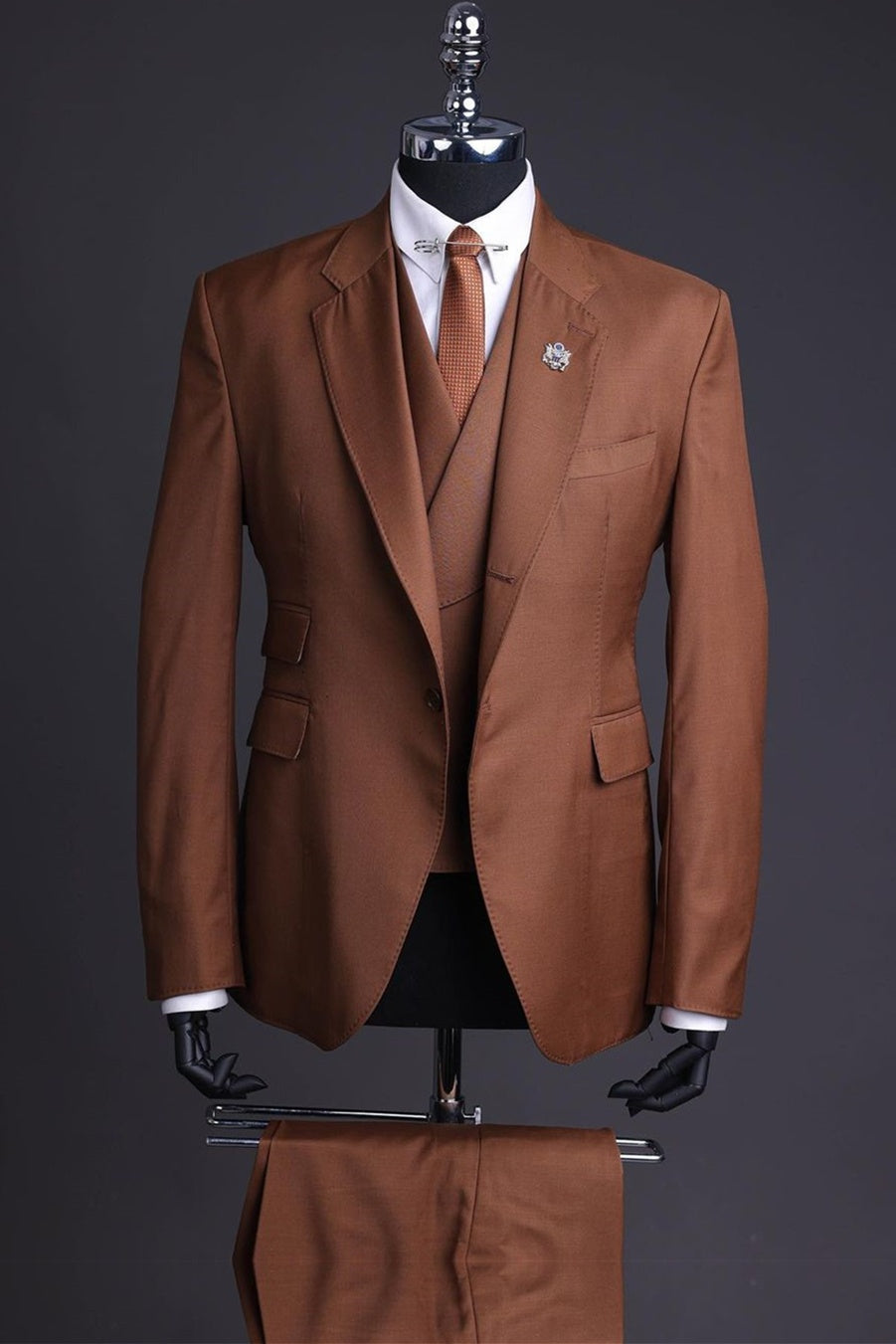Trendy Brown 3 Pieces Notched Lapel Business Men Suits