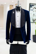 Stylish Royal Blue Velvet Shawl Lapel Prom Men Suits
