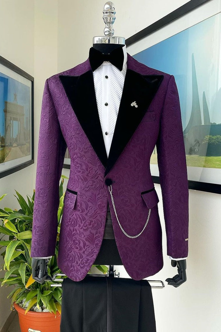 Stylish Purple Jacquard 2 Pieces Prom Men Suits