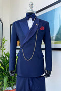 Formal Navy Double Lapels Side One Button Men's Suit for Business