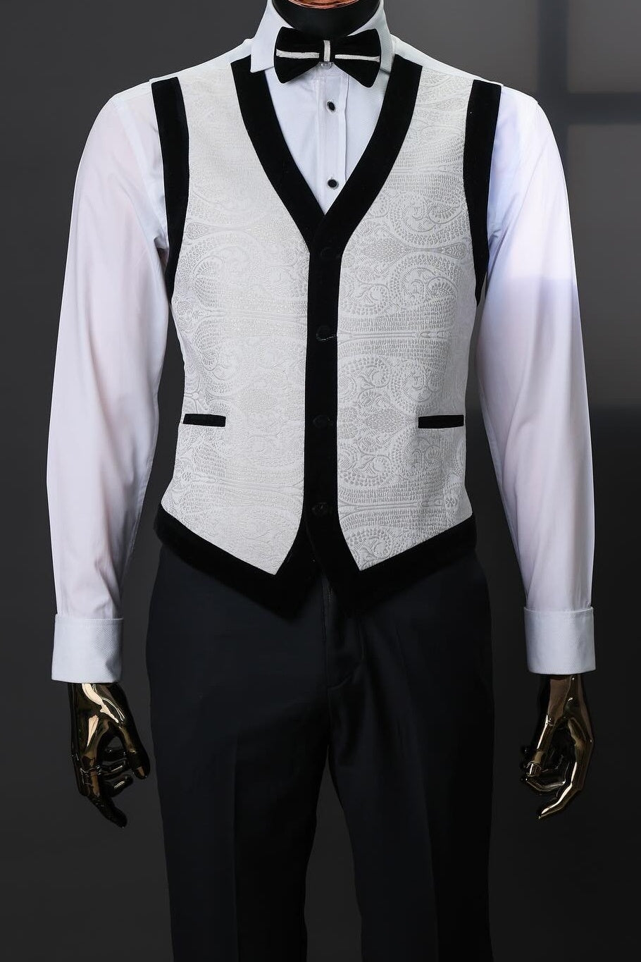 Stylish White Jacquard 3 Pieces Wedding Suit for Groom