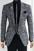 Fashion Dark Gray Jacquard 3 Piece Men’s Formal Suit with Black Pants