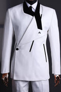 Irregular Black Lapel One Button Stylish White Men’s Suit
